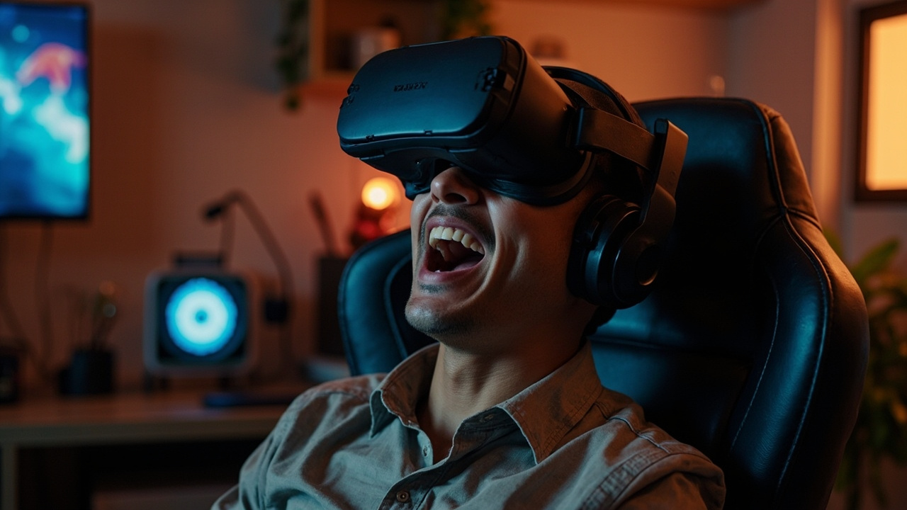 Man using VR headset for trans VR porn immersion